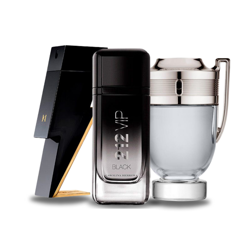 Combo de 3 perfumes Carolina Herrera BAD BOY, Carolina Herrera 212 VIP BLACK e Paco Rabanne INVICTUS 100ml